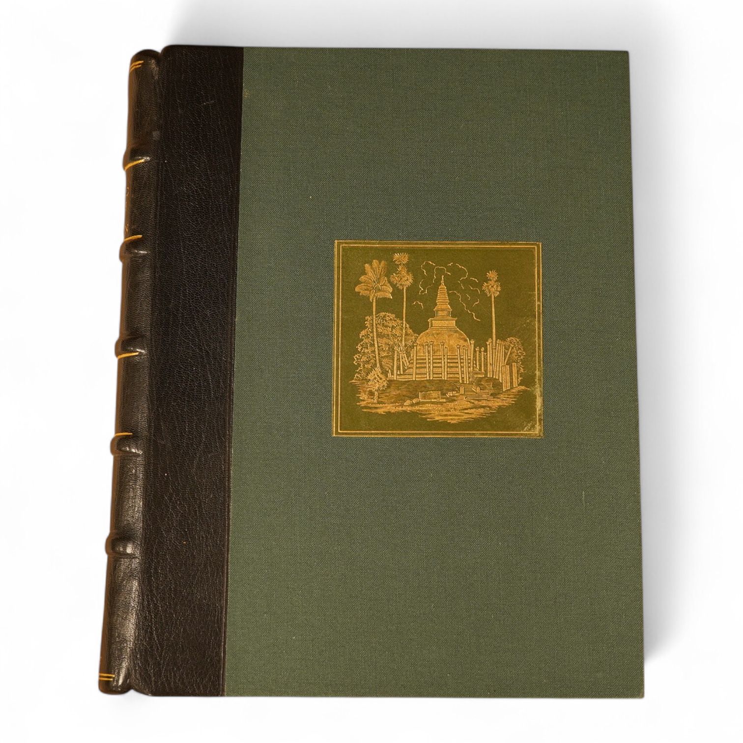 Cave, Henry W. - The Ruined Cities of Ceylon. 1st edition, 47 photo. plates (with captioned guards); rebound morocco backed cloth, gilt ruled and decorated panelled spine, original gilt pictorial label on upper cover, ge